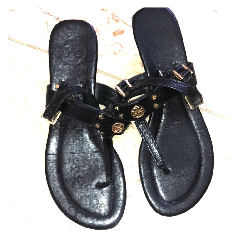 Tory Burch Black T-Sandal Wedges